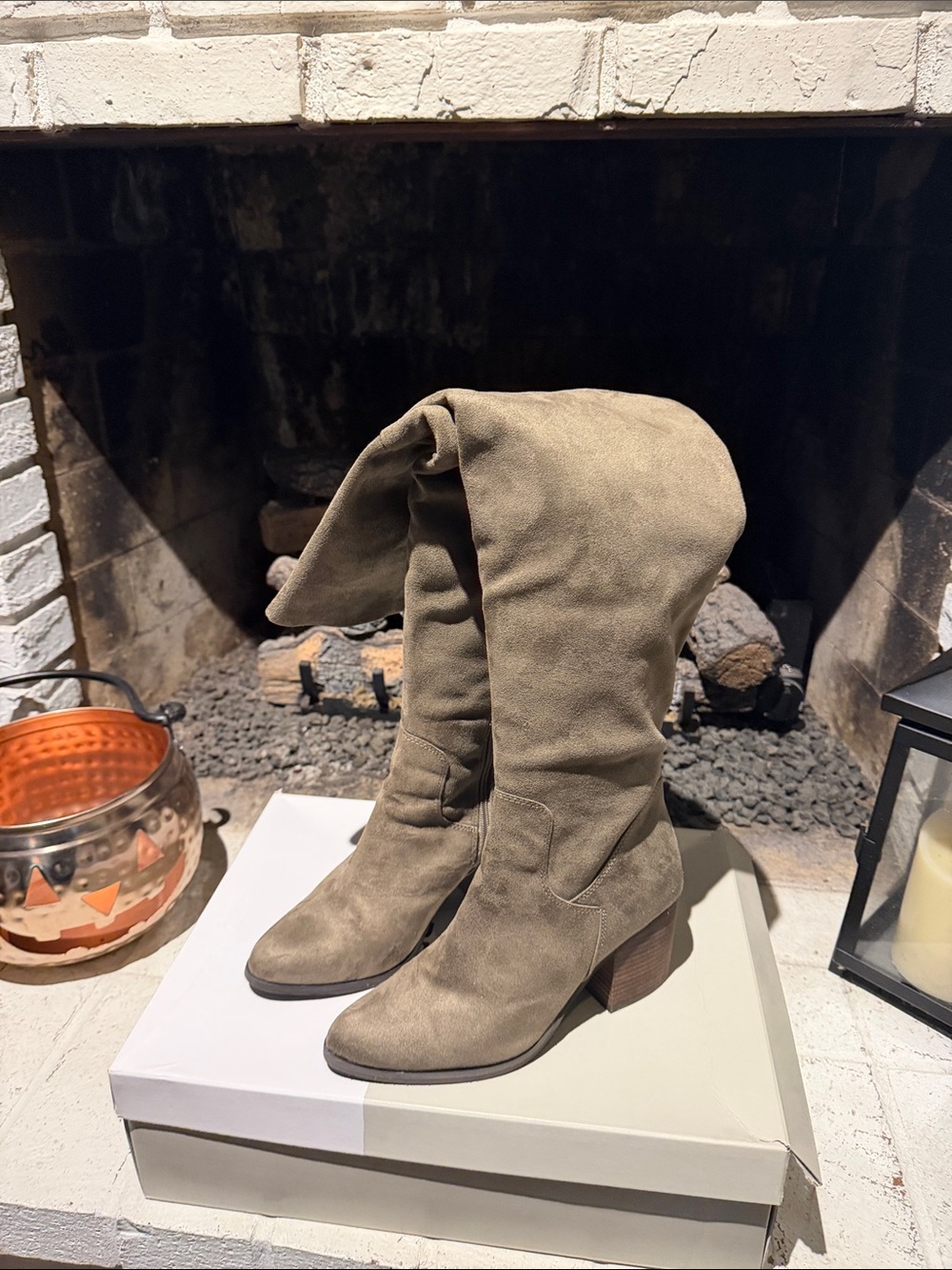 bp Over-the-Knee Suede Boots in Taupe Faux Suede